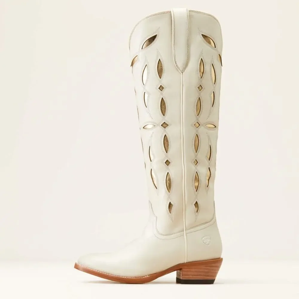 NEW Ariat Saylor StretchFit Western Boot Ivory Cutout Leather Tall Rodeo Cowgirl